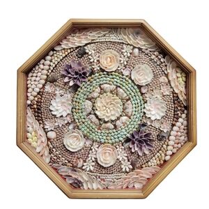 Sailor's Valentine Authentic Handmade Seashell Mosaic 15" Framed Art Antique Vtg